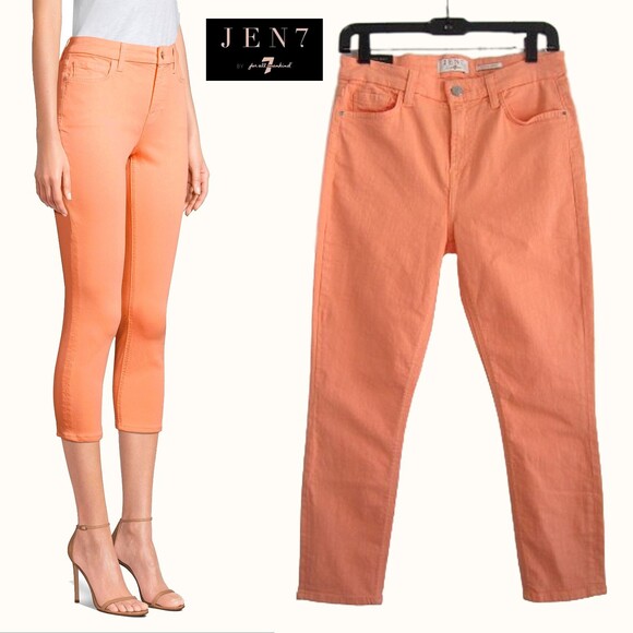 7 For All Mankind NEW Peach Colored Denim Cropped Skinny Jean 8 - Picture 1 of 11